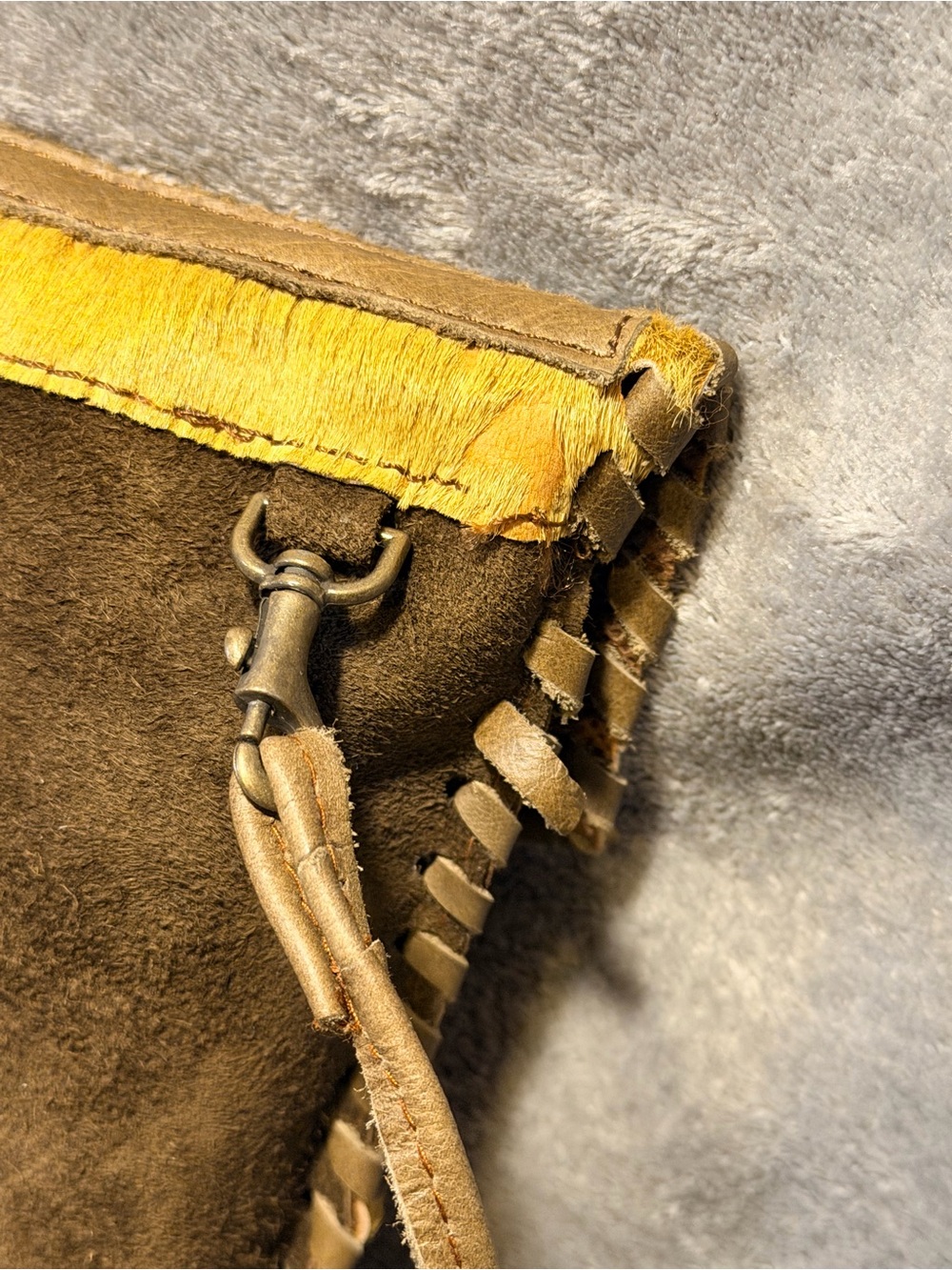 Handmade Genuine Hair On Cowhide Crossbody Bag w/ Whipstitch Trim - Picture 9 of 12